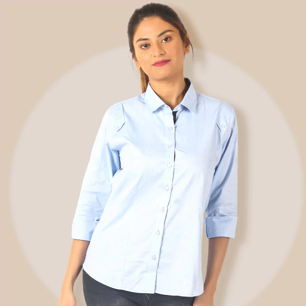 Button Down Shirt Women Long Sleeve Blouse Cotton Shirt Classic-Fit Cotton Tops Wrinkle Resistant (Sky Blue)