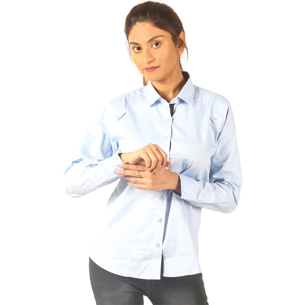 Button Down Shirt Women Long Sleeve Blouse Cotton Shirt Classic-Fit Cotton Tops Wrinkle Resistant (Sky Blue)