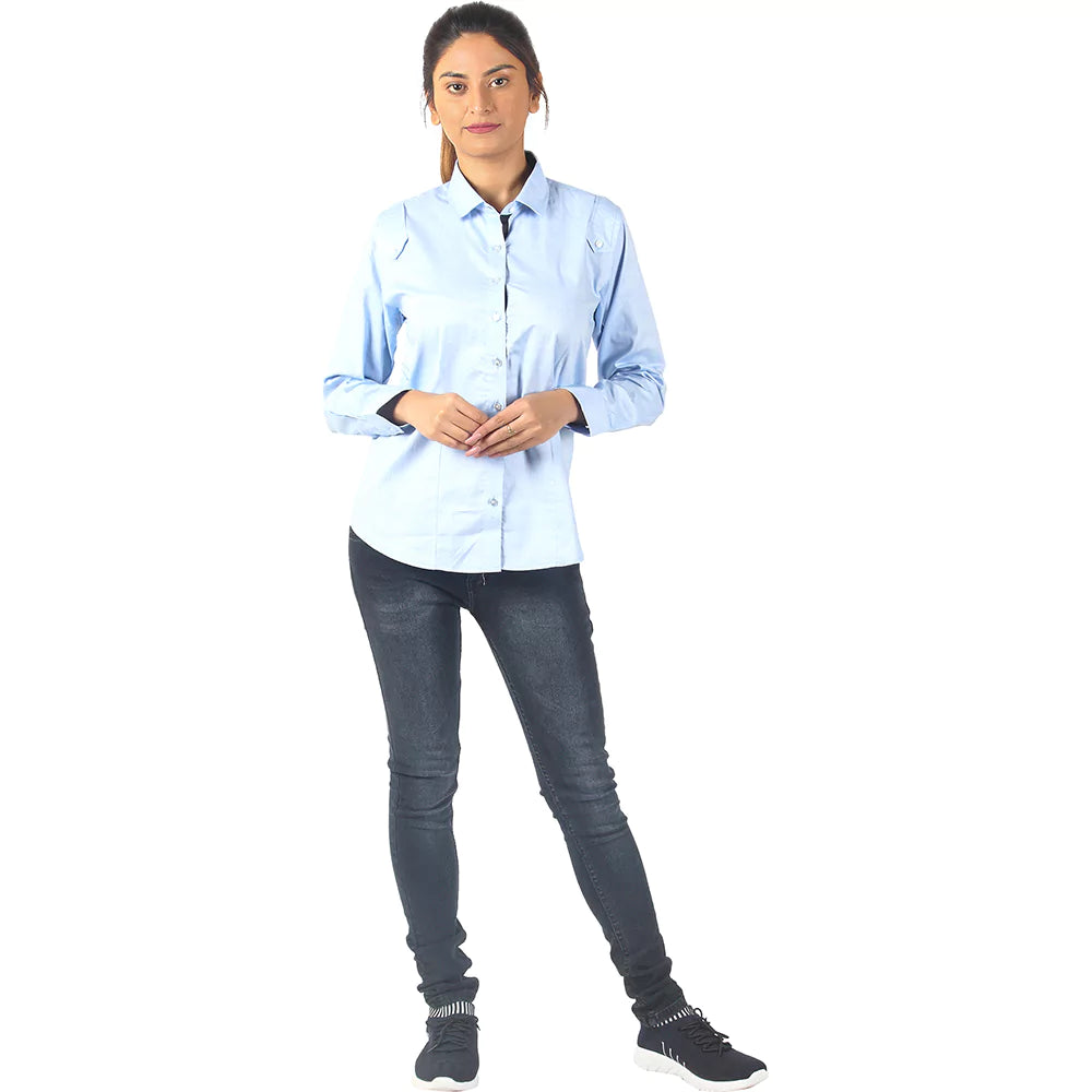 Button Down Shirt Women Long Sleeve Blouse Cotton Shirt Classic-Fit Cotton Tops Wrinkle Resistant (Sky Blue)