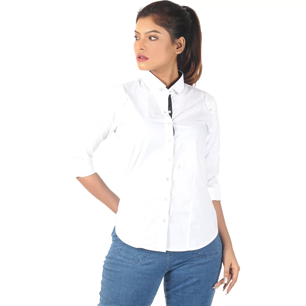 Womens Dress Shirts Wrinkle Free Regular Fit Long Sleeve Stretch Work Shirt (White)