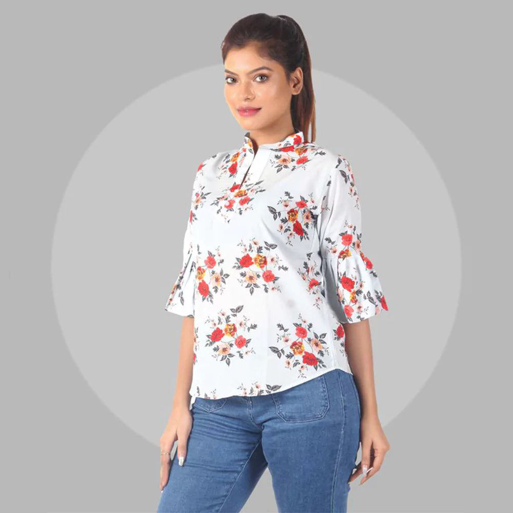 Women Summer Casual Split 3/4 Sleeve V Neck Button Casual Floral Print Tunic Tops Basic Tee Shirts for Leggings