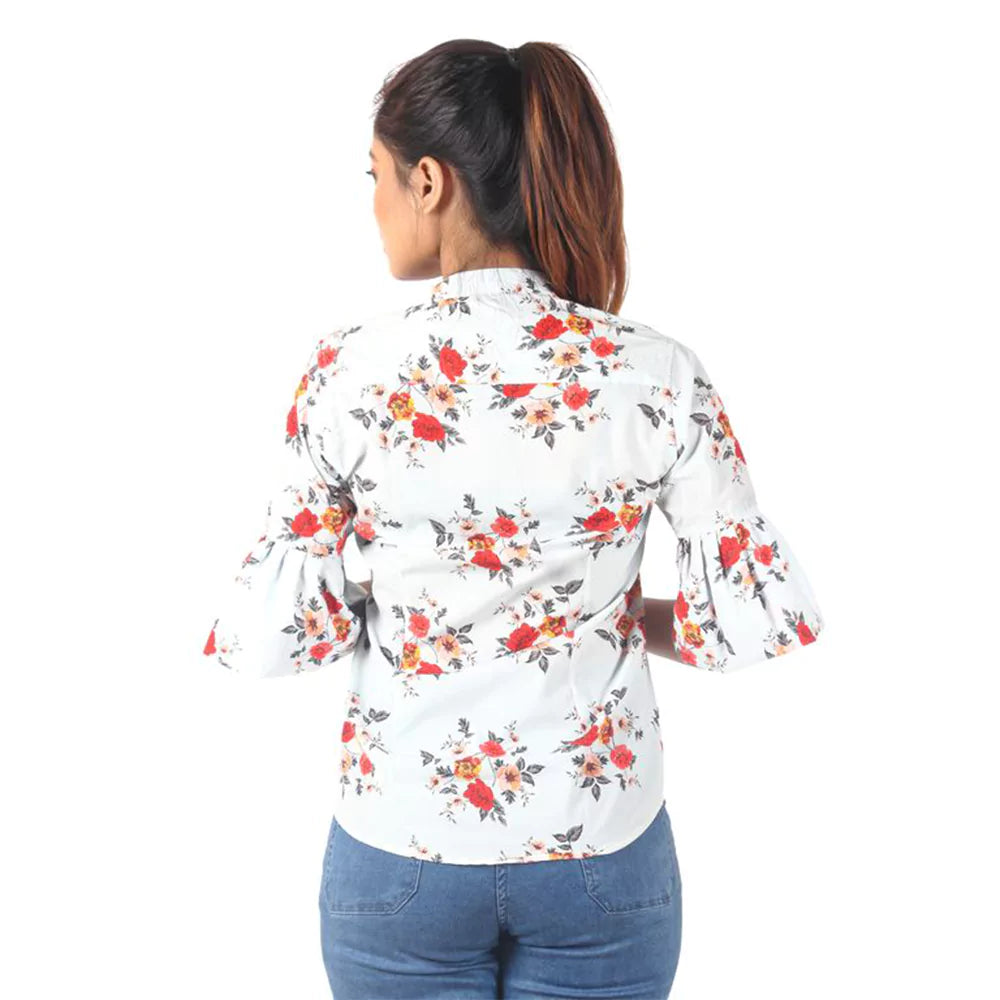 Women Summer Casual Split 3/4 Sleeve V Neck Button Casual Floral Print Tunic Tops Basic Tee Shirts for Leggings