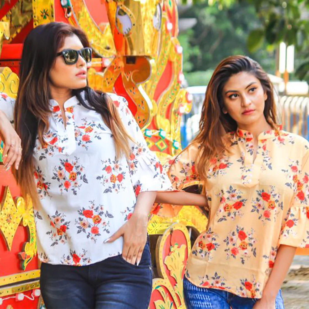 Women Summer Casual Split 3/4 Sleeve V Neck Button Casual Floral Print Tunic Tops Basic Tee Shirts for Leggings