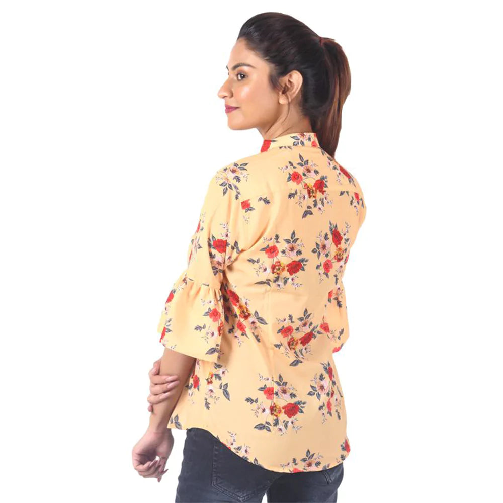 Women Summer Casual Split 3/4 Sleeve V Neck Button Casual Floral Print Tunic Tops Basic Tee Shirts for Leggings