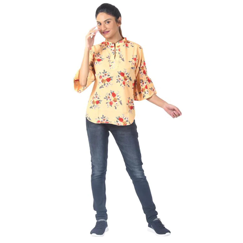 Women Summer Casual Split 3/4 Sleeve V Neck Button Casual Floral Print Tunic Tops Basic Tee Shirts for Leggings