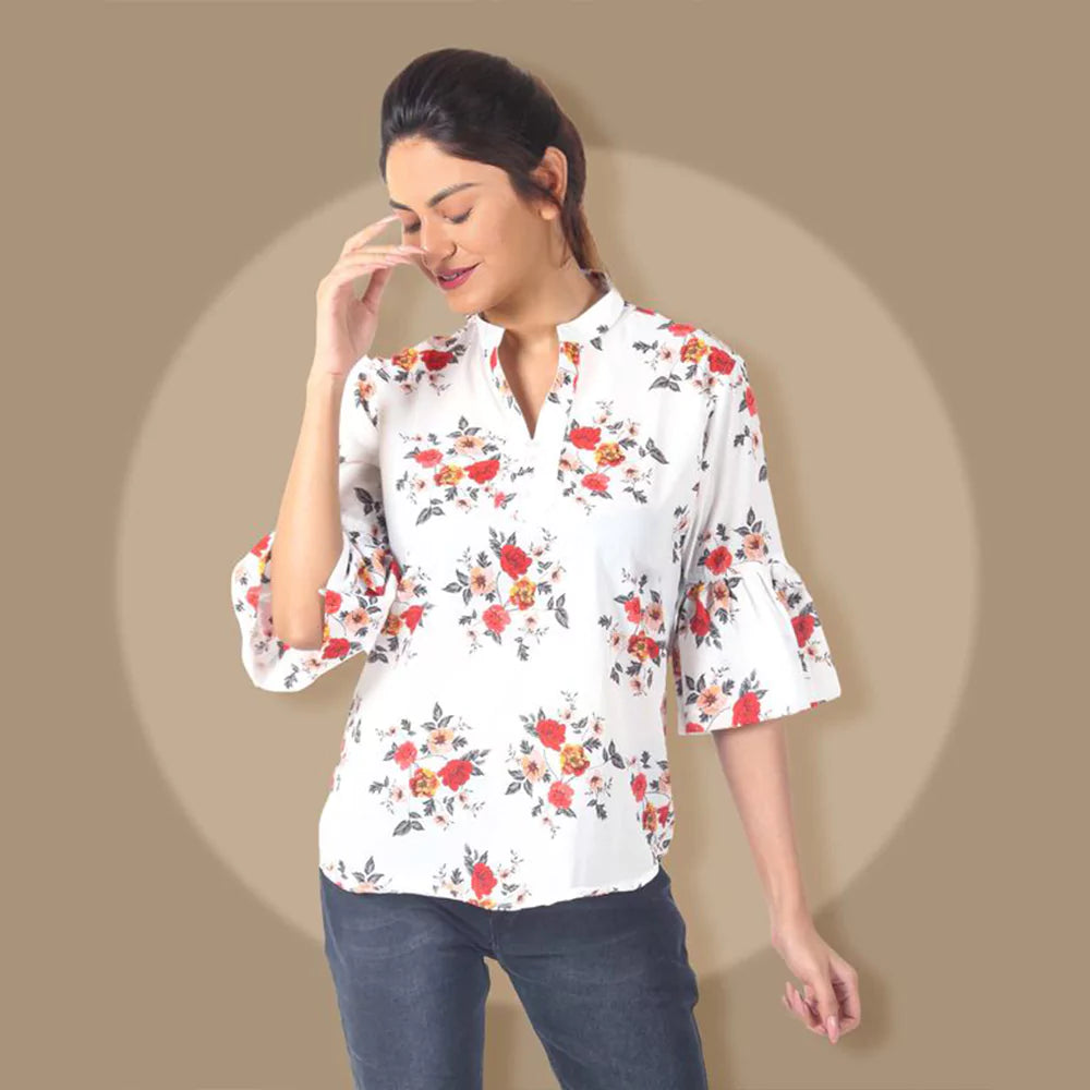Women Summer Casual Split 3/4 Sleeve V Neck Button Casual Floral Print Tunic Tops Basic Tee Shirts for Leggings