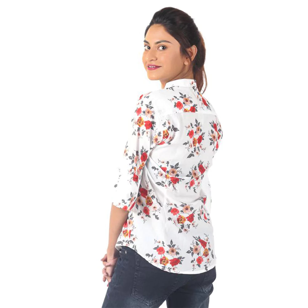 Women Summer Casual Split 3/4 Sleeve V Neck Button Casual Floral Print Tunic Tops Basic Tee Shirts for Leggings
