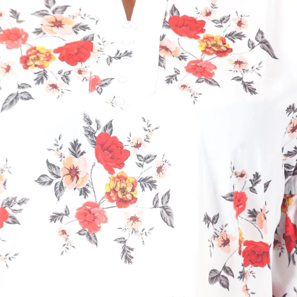 Women Summer Casual Split 3/4 Sleeve V Neck Button Casual Floral Print Tunic Tops Basic Tee Shirts for Leggings