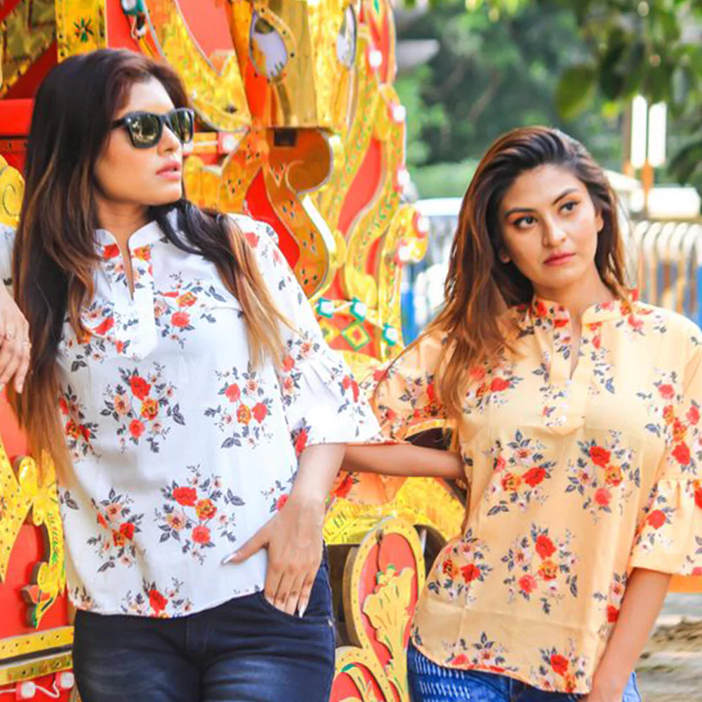 Women Summer Casual Split 3/4 Sleeve V Neck Button Casual Floral Print Tunic Tops Basic Tee Shirts for Leggings