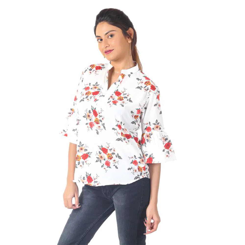 Women Summer Casual Split 3/4 Sleeve V Neck Button Casual Floral Print Tunic Tops Basic Tee Shirts for Leggings