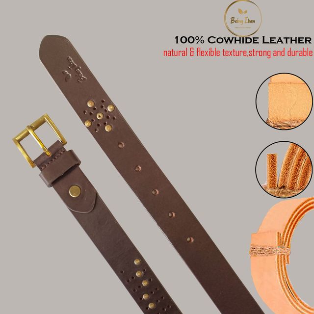 Hand Made Womens Casual Belts With Heavy Duty Metal Buckle_Brown